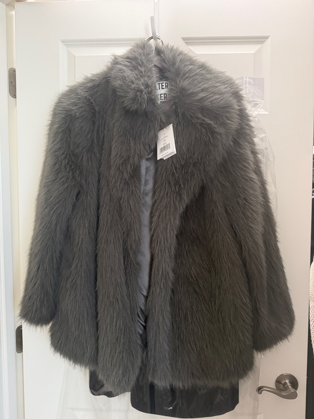 NWT - Walter Baker Plush Gray Faux Fur coat